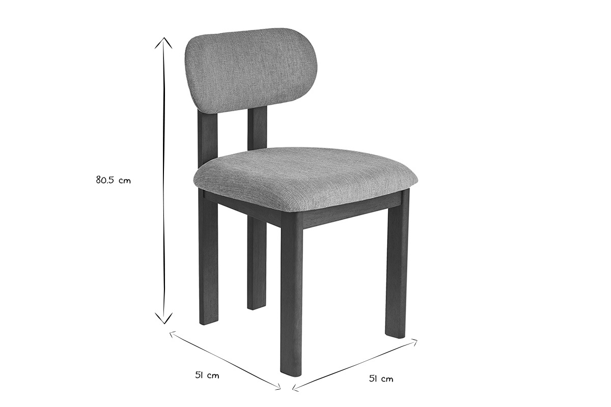 Dimensions des chaises NORMI : hauteur 80,5 cm, largeur 51 cm, profondeur 51 cm, en noir et blanc.