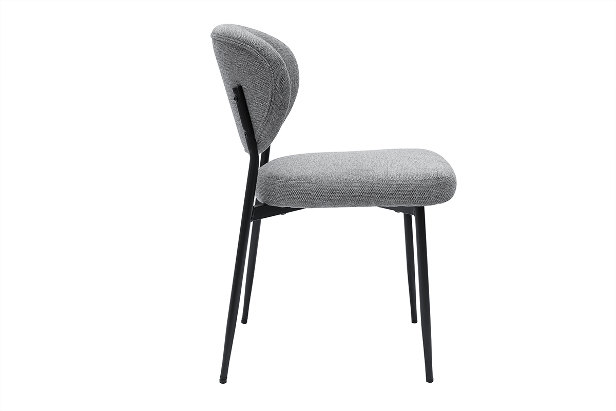 Chaises en tissu effet velours textur� gris et m�tal noir (lot de 2) BREKA
