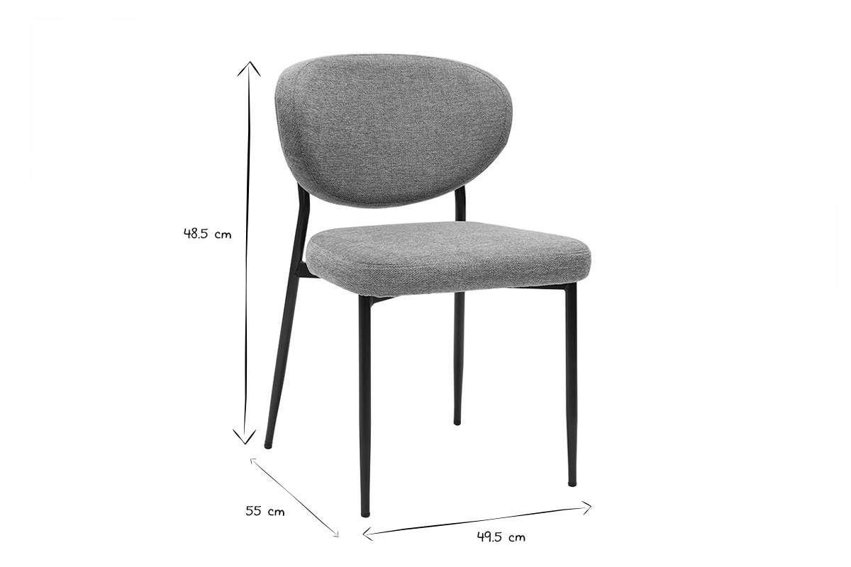 Chaises en tissu effet velours textur� gris et m�tal noir (lot de 2) BREKA