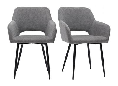Chaises en tissu effet velours textur&eacute; gris et m&eacute;tal noir (lot de 2) LAURETTE