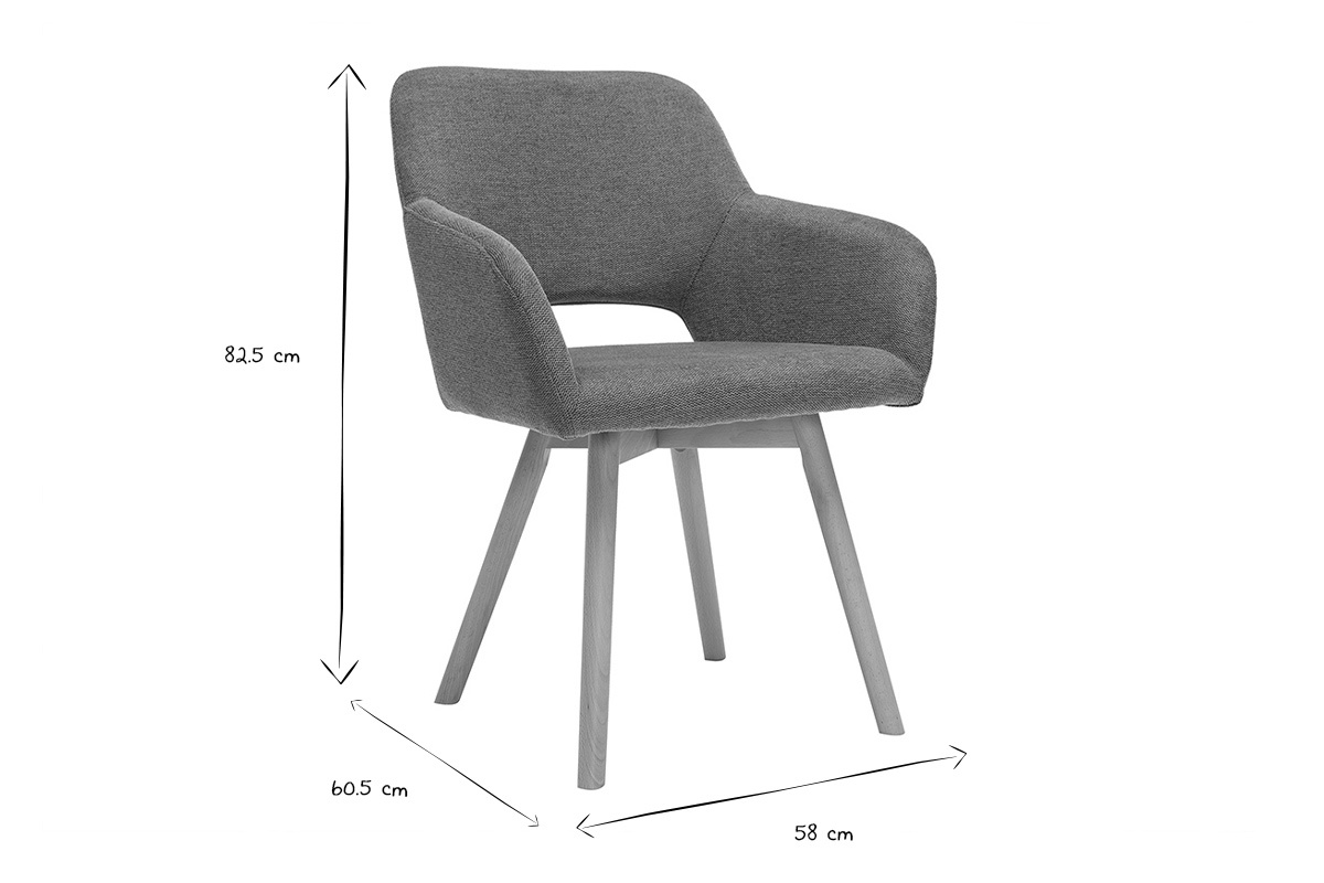 Dimensions de la chaise LAURETTE en noir et blanc : L58 x P60.5 x H82.5 cm