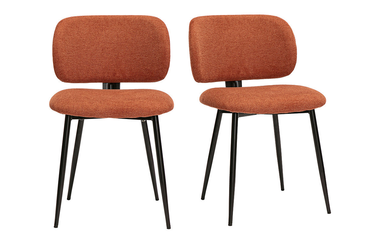 Chaises en tissu effet velours textur� terre br�l�e et m�tal noir (lot de 2) ATRIUM