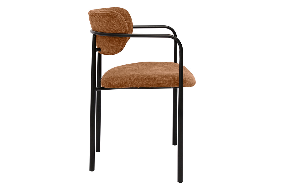 Chaises en tissu effet velours textur� terre br�l�e et m�tal noir (lot de 2) SWIFT