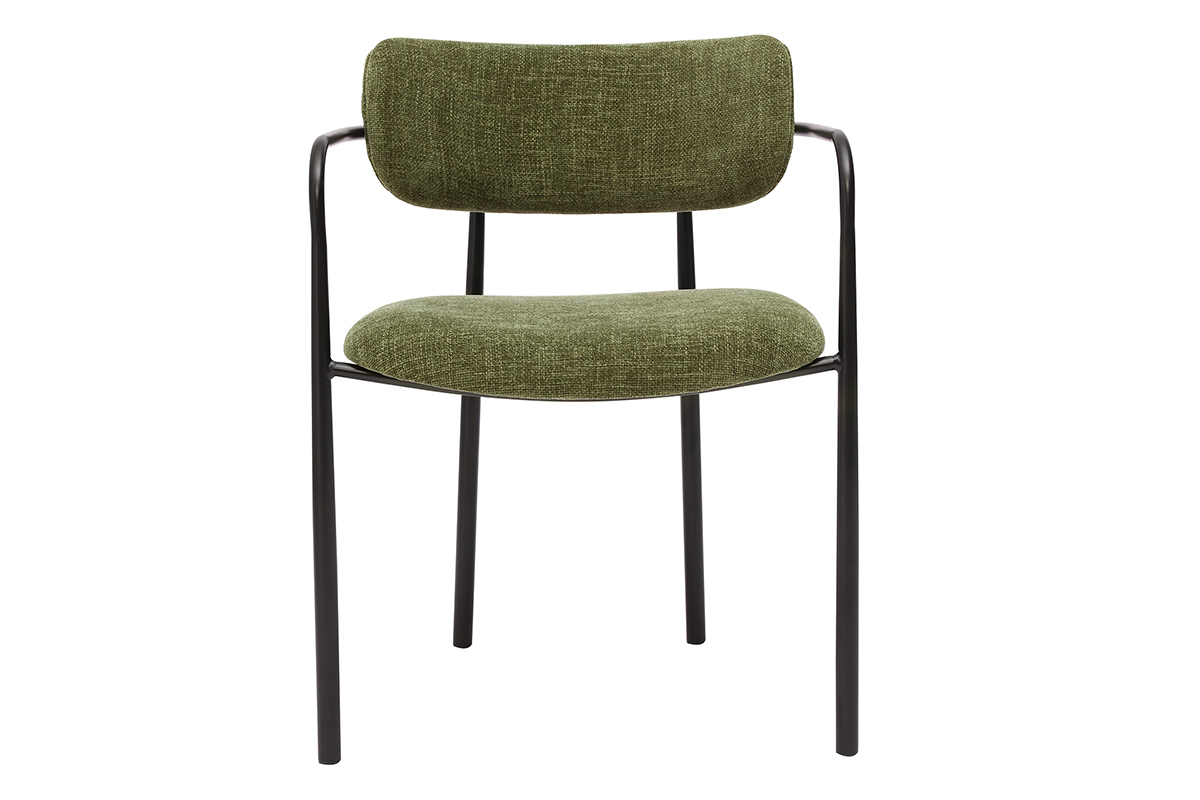 Chaise en tissu vert kaki et m�tal noir, vue de face.