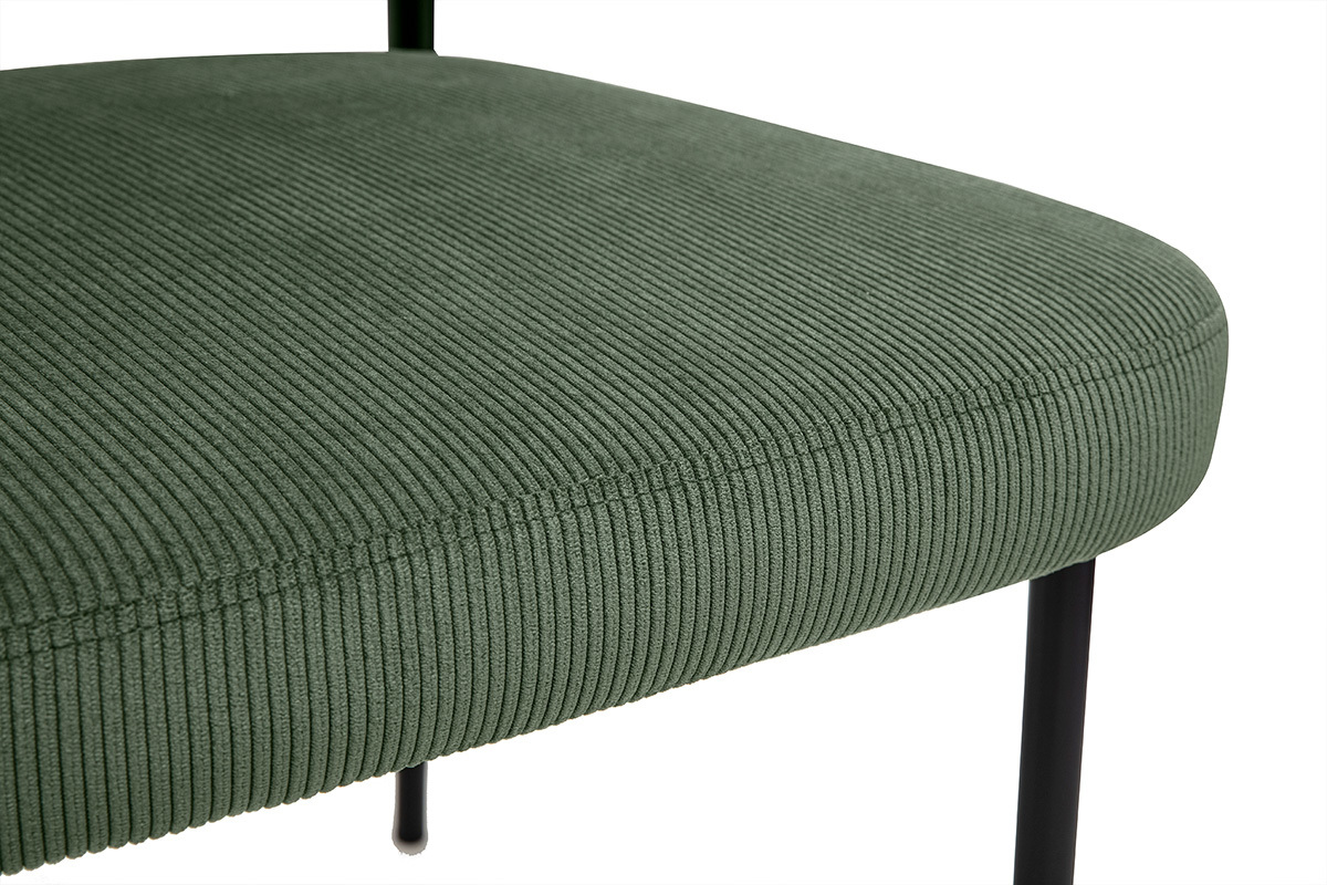 Lot de 2 chaises en velours c�tel� vert kaki et m�tal noir BREKA
