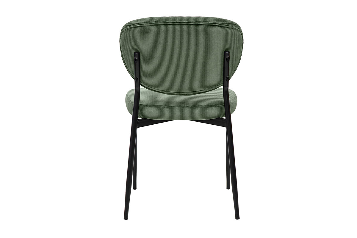 Chaises en tissu velours c�tel� vert kaki avec pi�tement m�tal noir, lot de 2, mod�le BREKA.