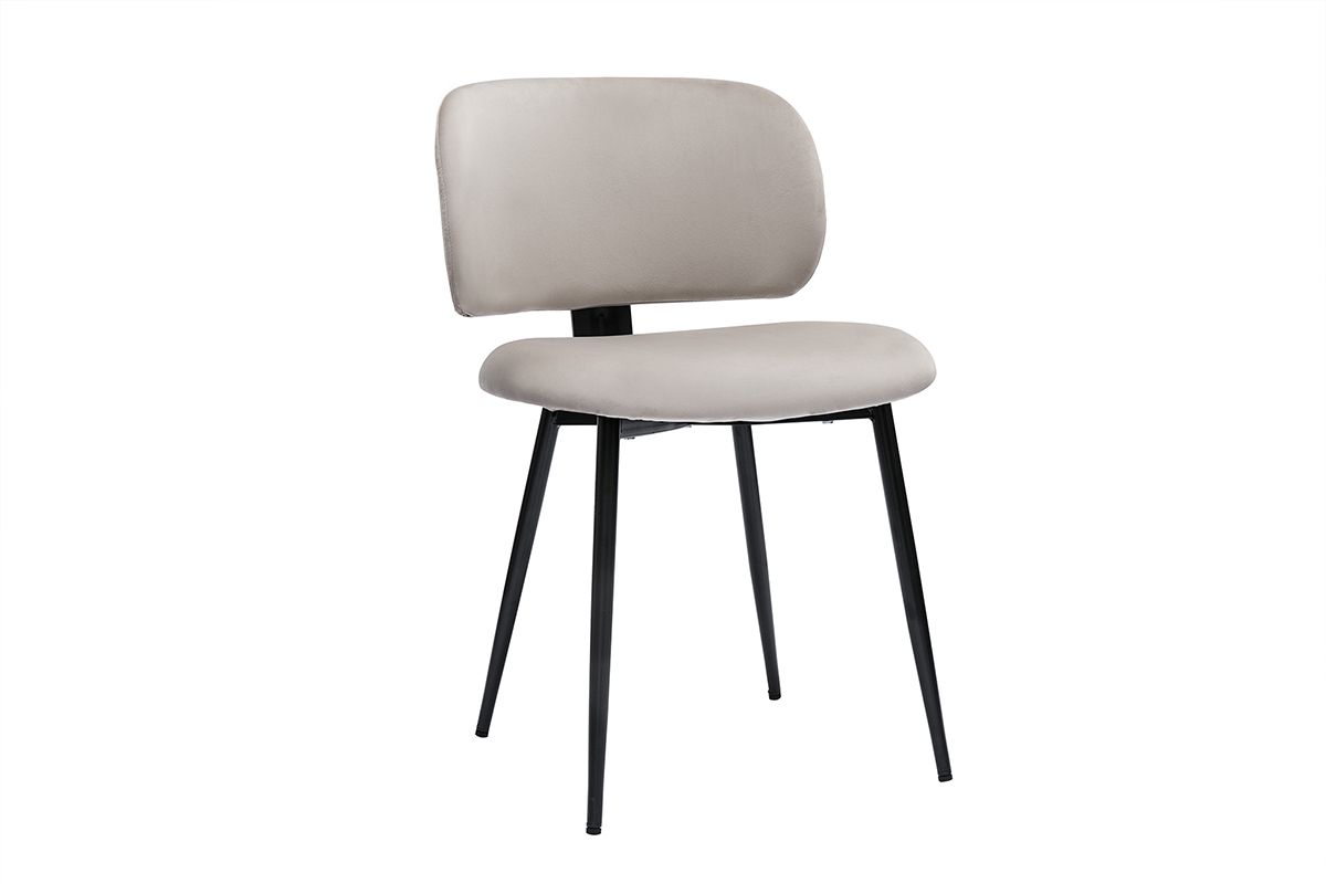 Chaises en tissu velours taupe et m�tal noir (lot de 2) ATRIUM