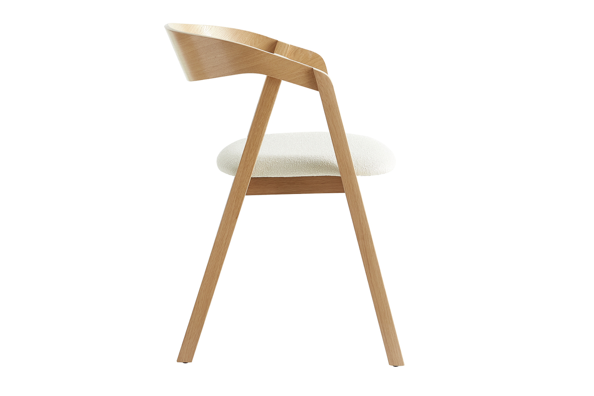 Chaises scandinaves empilables en bois clair ch�ne et tissu effet laine boucl�e blanc cass� (lot de 2) LOVA
