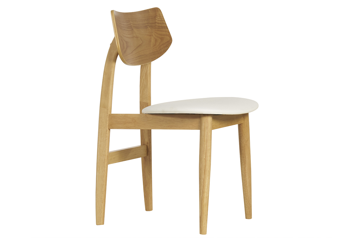 Chaise scandinave en bois clair et assise blanche, vue de c�t�.
