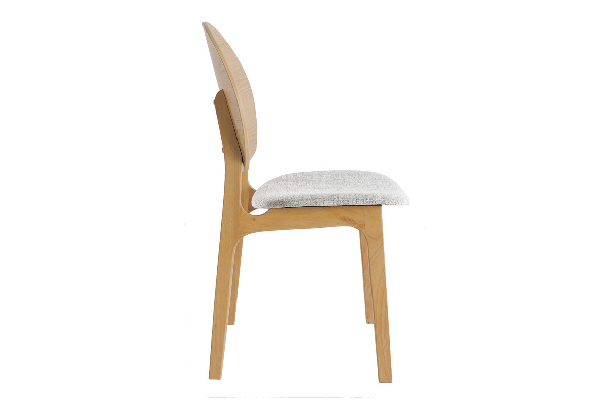 Chaise scandinave ELTON en bois clair et tissu gris clair, vue de c�t�.