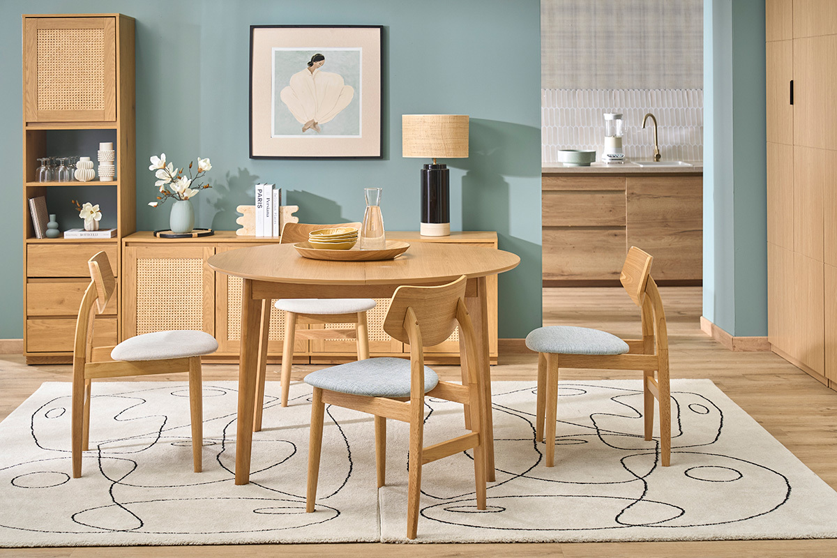 Chaises scandinaves en bois clair et tissu vert c�ladon (lot de 2) ELION