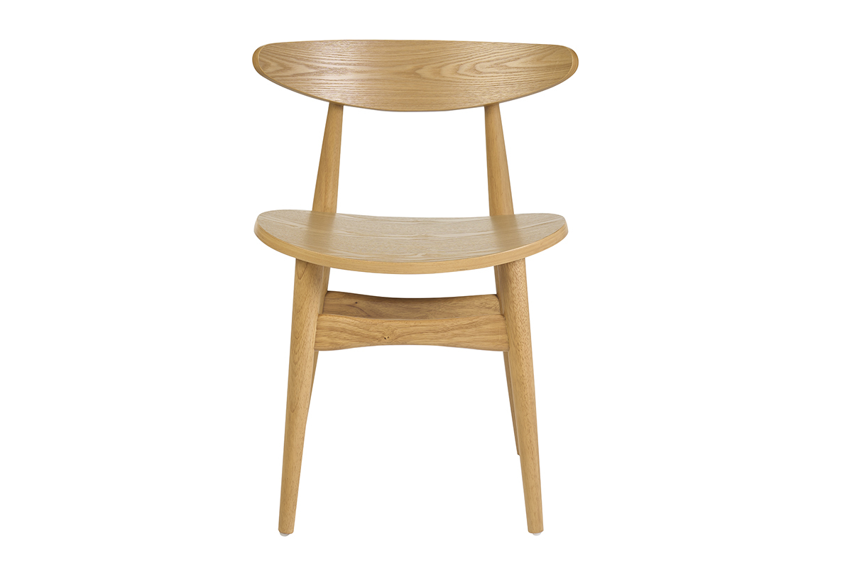 Chaise scandinave en bois clair vue de face, design �pur� avec courbes douces.