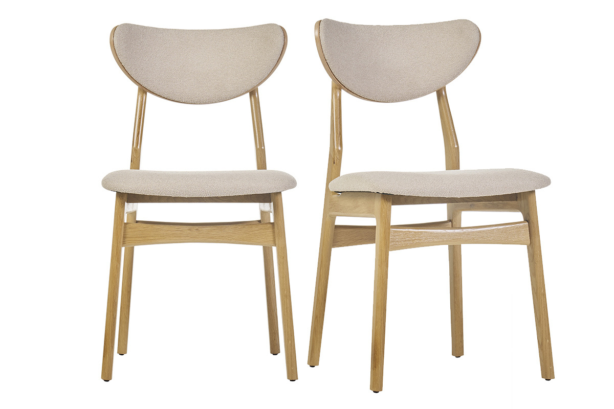Chaises scandinaves en tissu effet laine boucl�e beige et bois clair ch�ne massif (lot de 2) MAYA