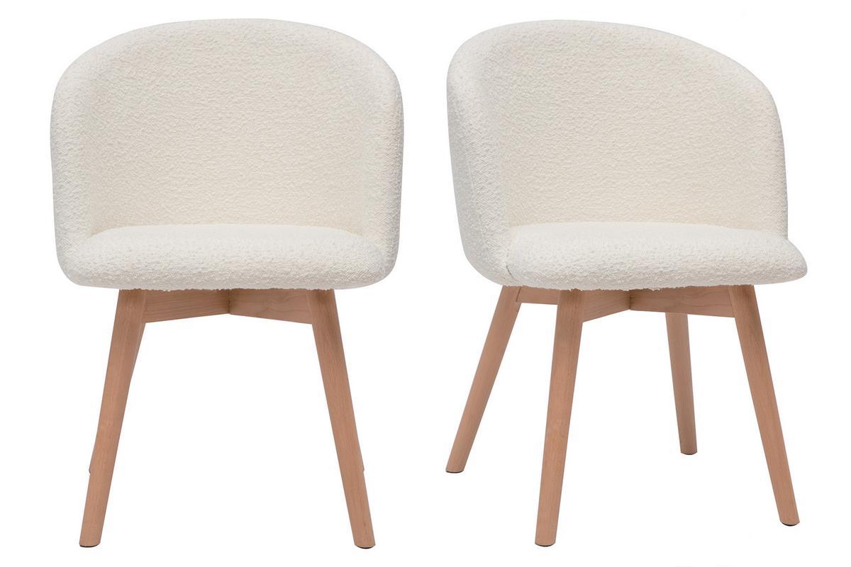 Chaises scandinaves en tissu effet laine boucl�e blanc cass� et bois clair massif (lot de 2) VANITY