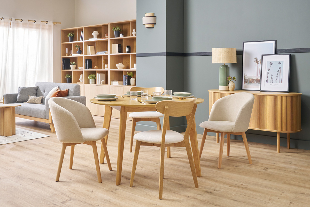 Chaises scandinaves en tissu effet velours beige et bois clair massif (lot de 2) VANITY