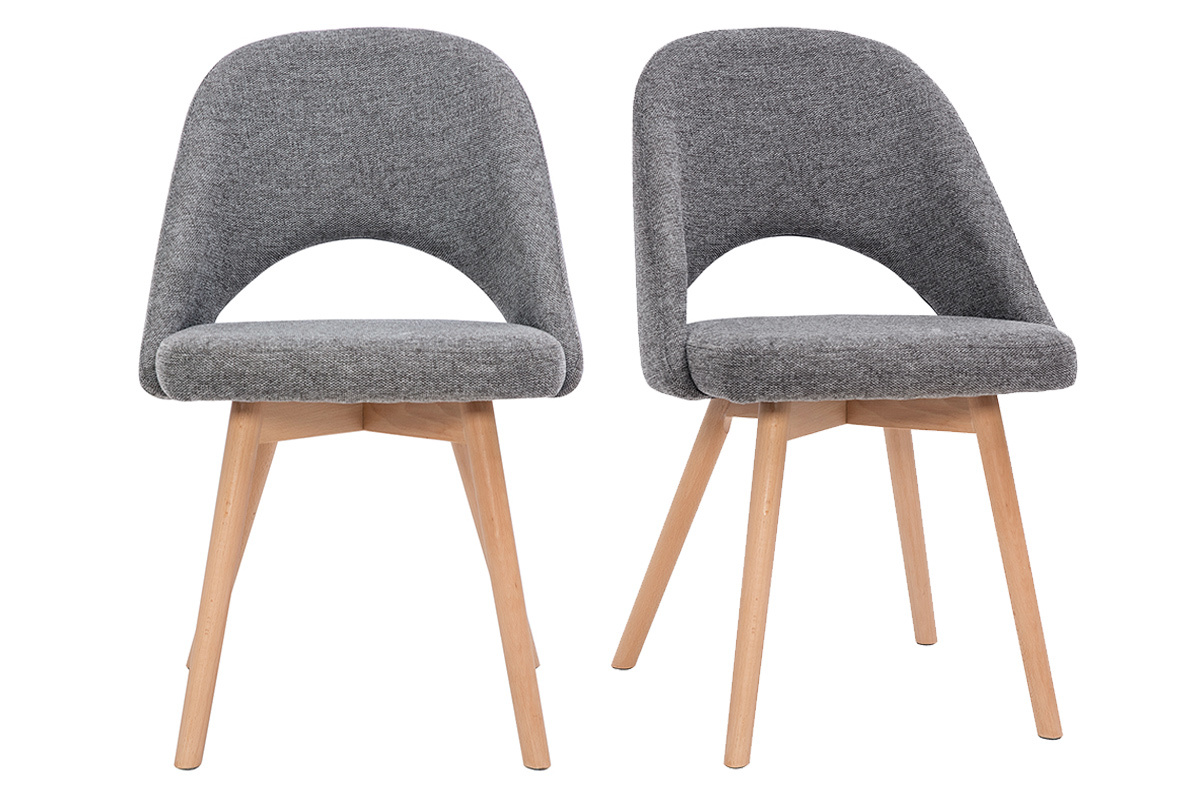 Chaises scandinaves en tissu effet velours textur� gris et bois clair (lot de 2) COSETTE