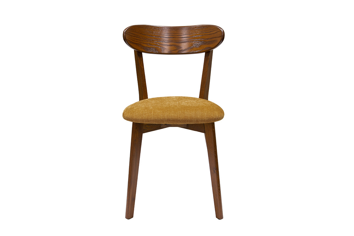 Chaises vintage bois fonc� ch�ne et tissu effet velours jaune moutarde (lot de 2) DOVE