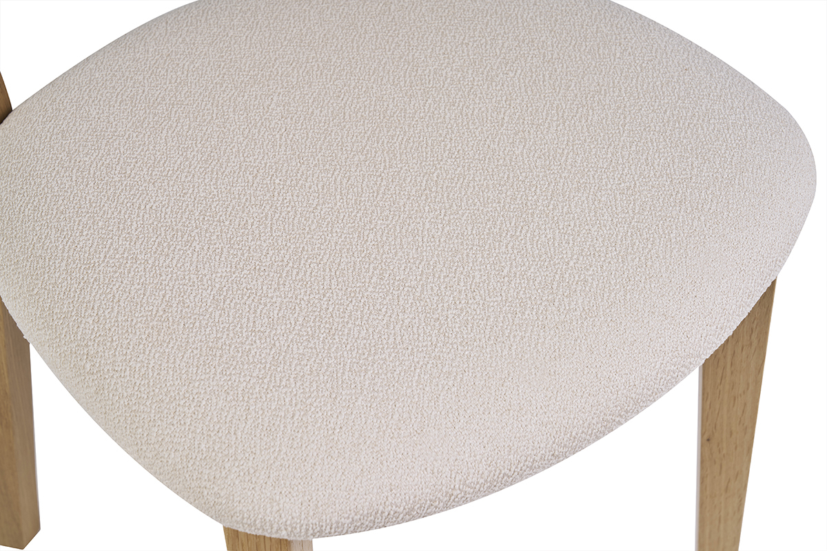 Chaises vintage en bois clair ch�ne et tissu effet laine boucl�e blanc (lot de 2) LUCIA