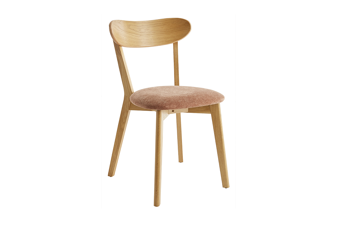 Chaises vintage en bois clair ch�ne et tissu effet velours terre br�l�e (lot de 2) DOVE