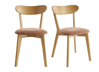 Chaises vintage en bois clair ch&ecirc;ne et tissu effet velours terre br&ucirc;l&eacute;e (lot de 2) DOVE