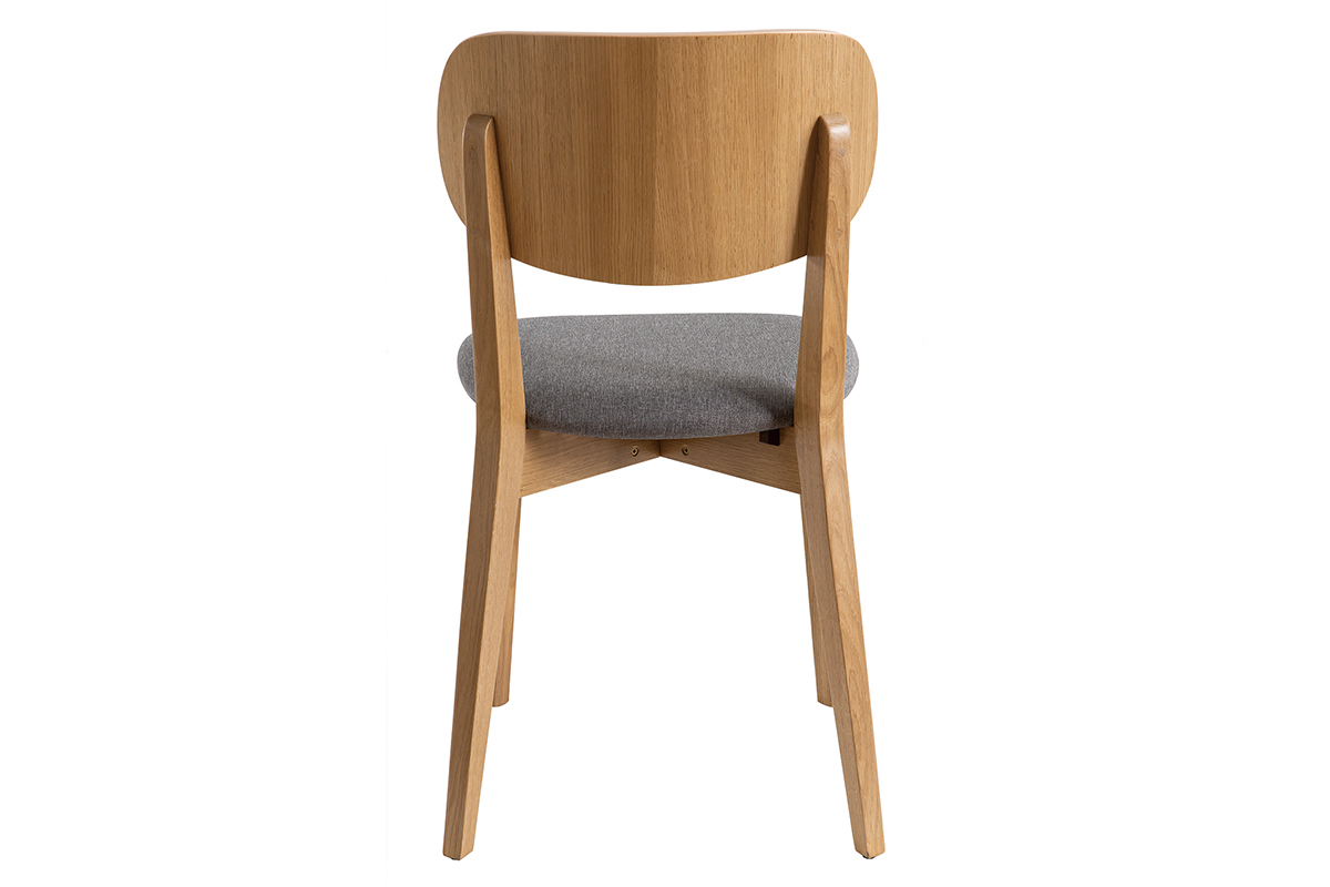 Chaise LUCIA en bois et tissu gris clair, vue de dos.