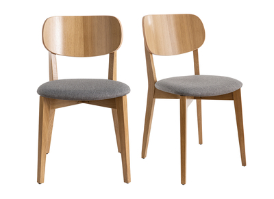 Chaises vintage en bois clair ch&ecirc;ne et tissu gris clair (lot de 2) LUCIA