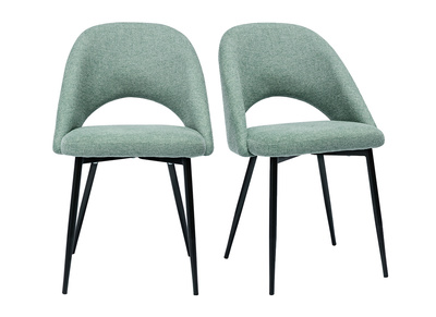Chaises vintage en tissu effet velours textur&eacute; vert c&eacute;ladon et m&eacute;tal noir (lot de 2) COSETTE