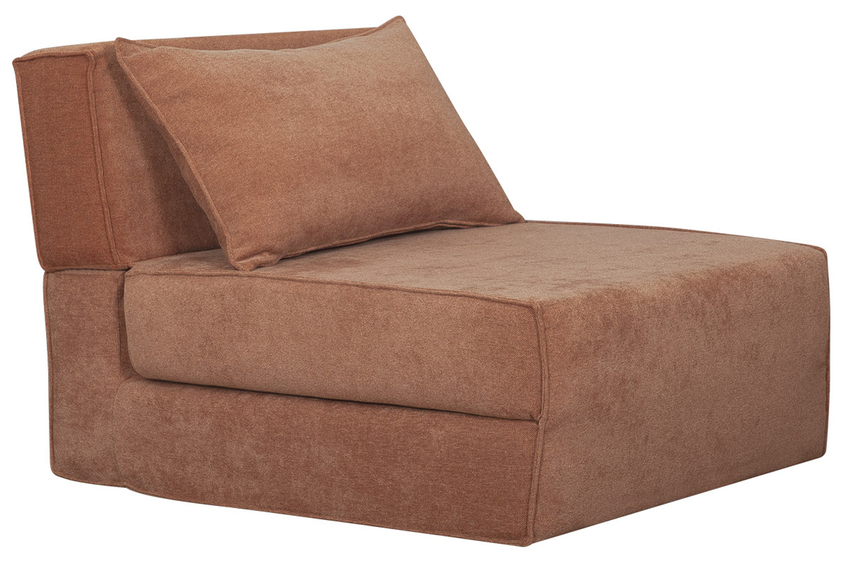Chauffeuse 1 place convertible en tissu effet velours terre br�l�e VICTOR