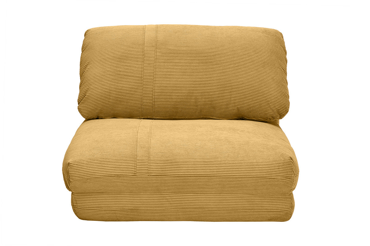 Chauffeuse 1 place convertible en tissu velours c�tel� jaune curry SPENCER