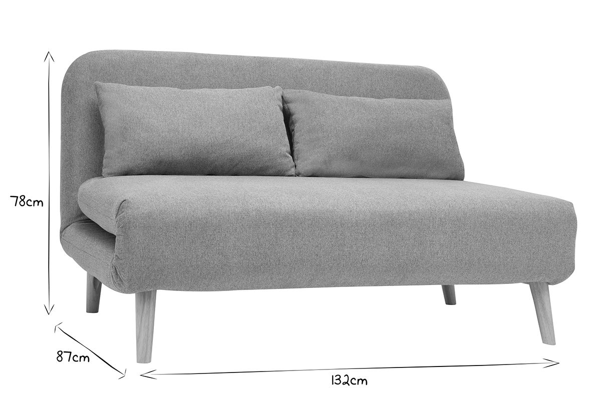 Chauffeuse 2 places convertible en tissu effet velours textur� terracotta et bois clair AMIKO