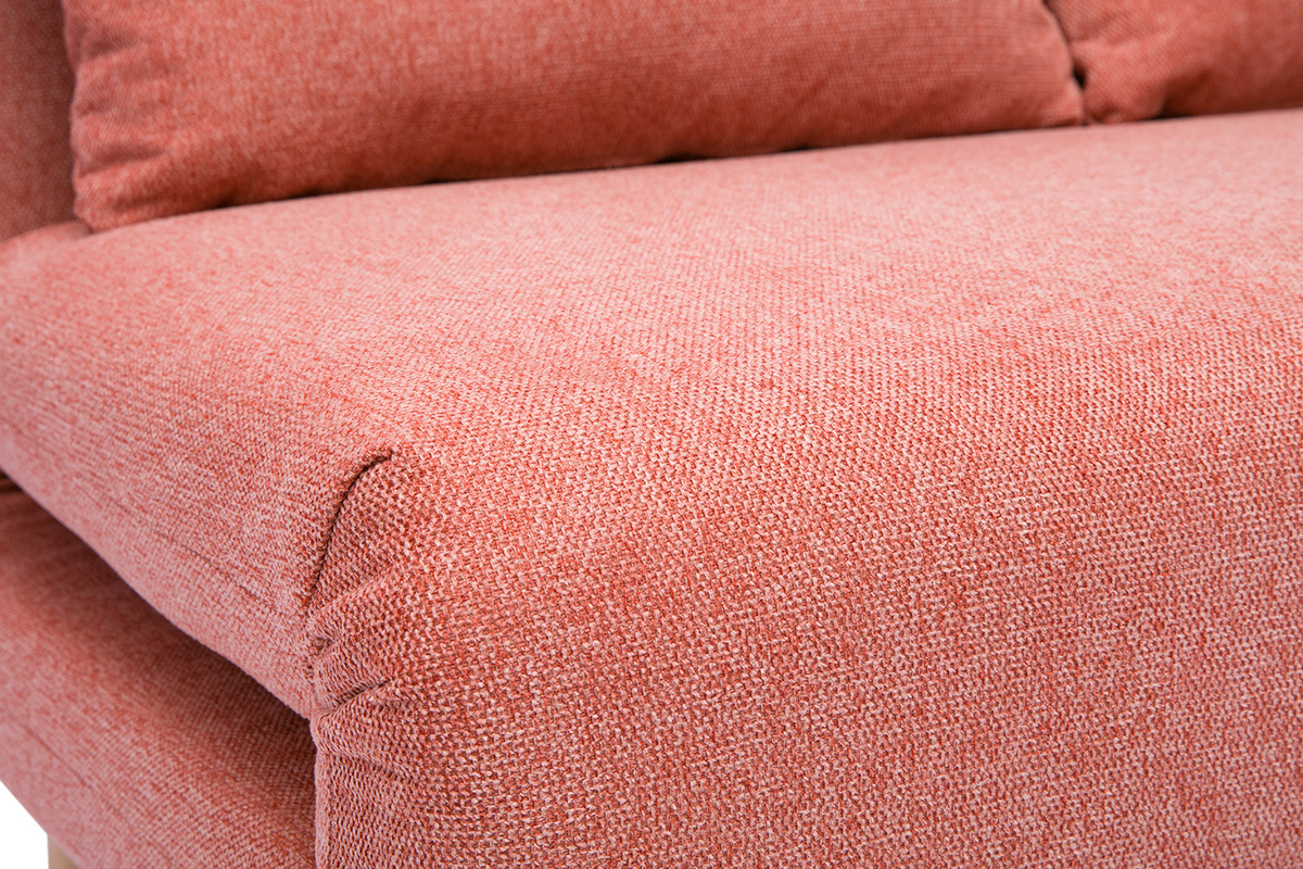 Chauffeuse 2 places convertible en tissu effet velours textur� terracotta et bois clair AMIKO