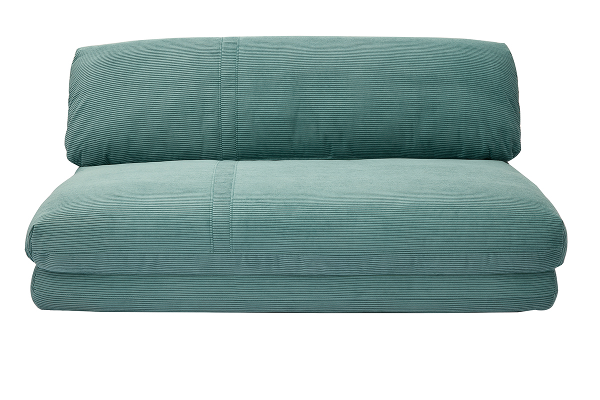 Chauffeuse convertible 2 places en tissu velours c�tel� vert c�ladon SPENCER