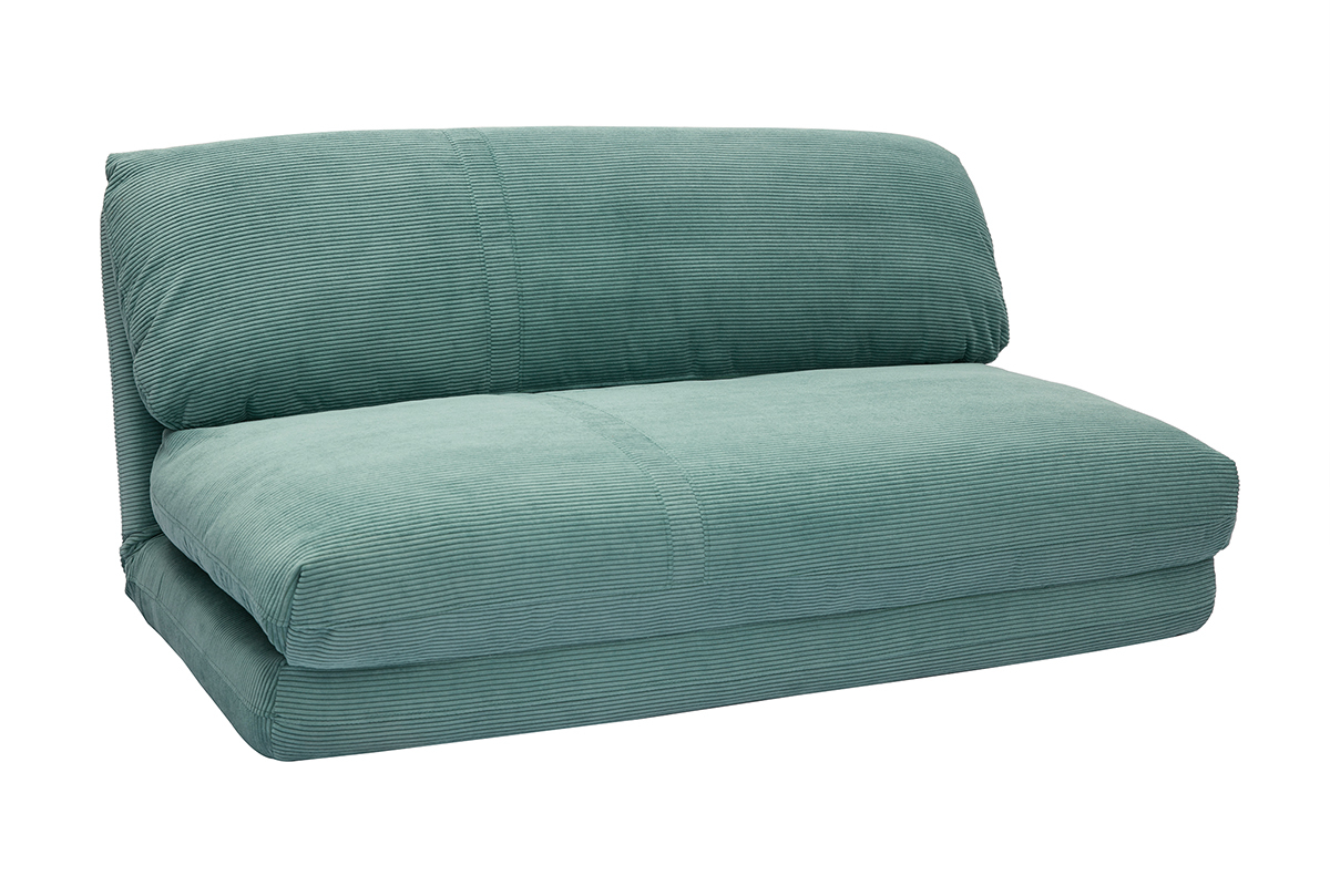 Chauffeuse convertible 2 places en tissu velours c�tel� vert c�ladon SPENCER