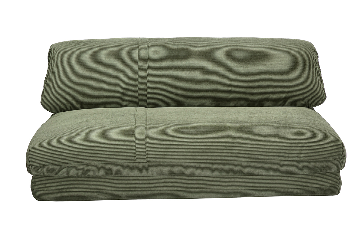 Chauffeuse convertible 2 places en tissu velours c�tel� vert kaki SPENCER