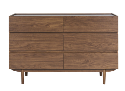 Commode finition bois fonc&eacute; noyer 6 tiroirs L120 cm SANAA