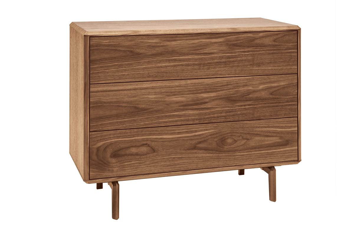Commode vintage en bois fonc� noyer 3 tiroirs L90 cm SUVA