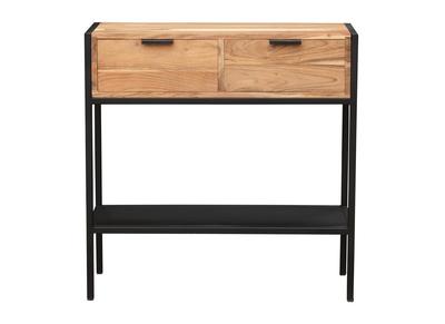 Console avec rangements 2 tiroirs en bois massif et m&eacute;tal noir L80 cm ARTHUS