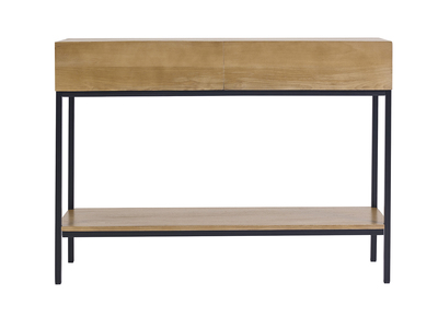 Console industrielle avec rangements 2 tiroirs en bois manguier massif et m&eacute;tal noir L110 cm YPSTER