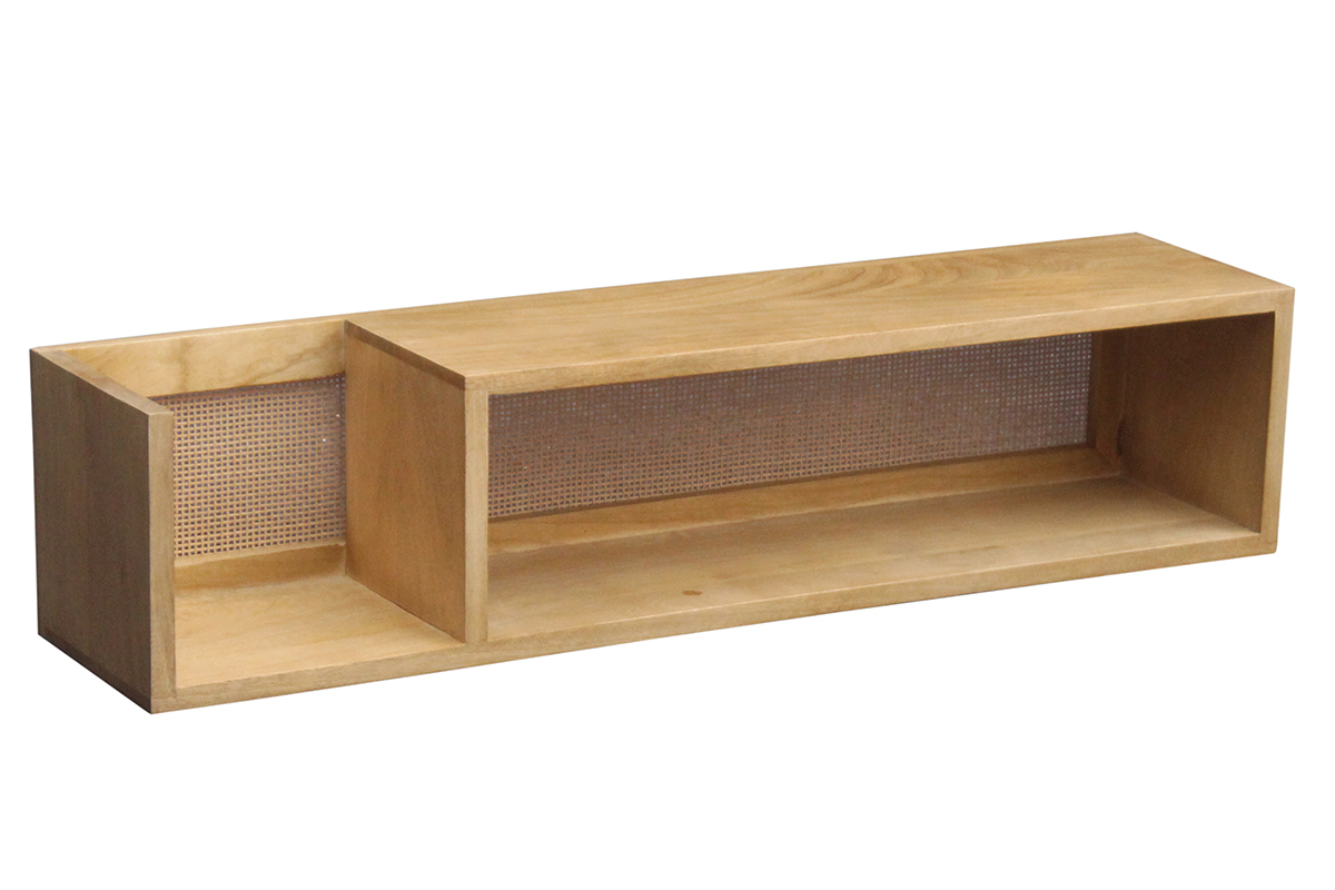 Etag�re murale en bois manguier massif et cannage rotin L90 cm ACANGE