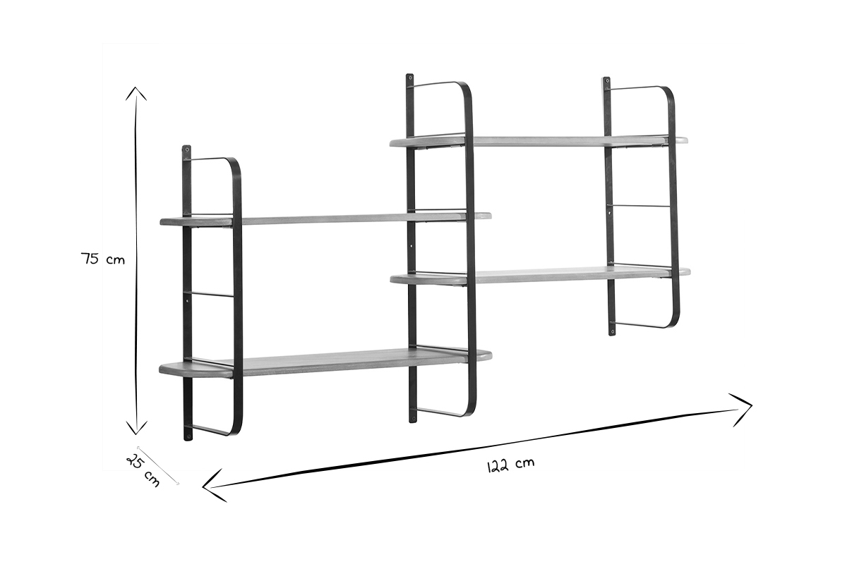 �tag�re murale en bois manguier massif et m�tal noir L122 cm AKINA