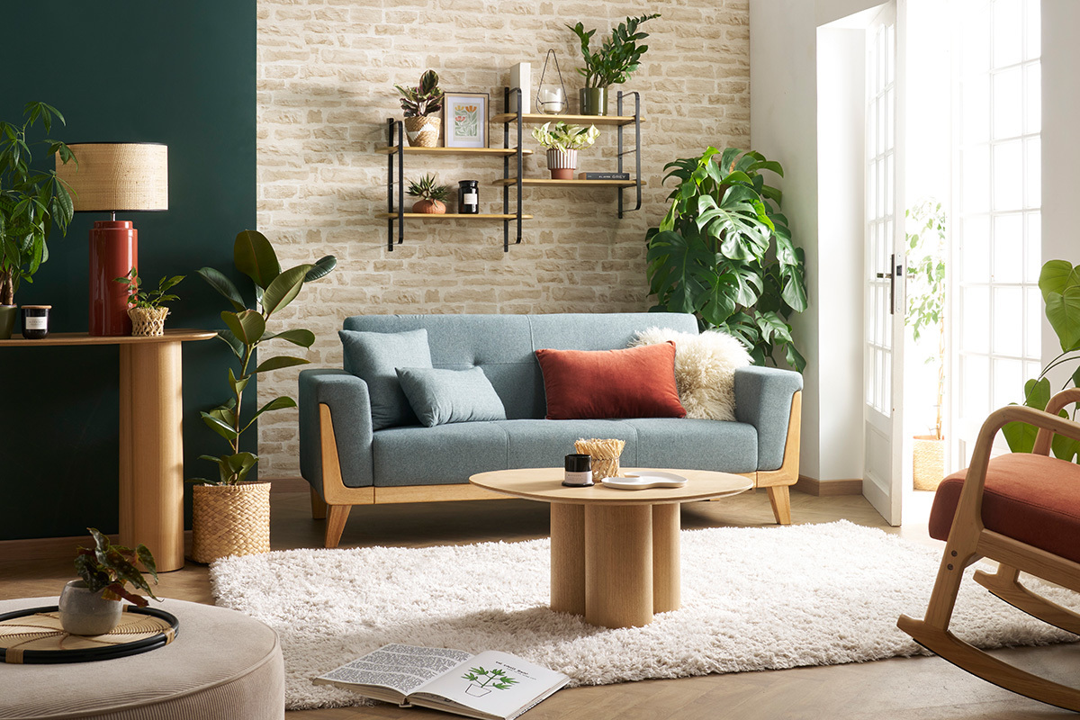 �tag�re murale en bois manguier massif et m�tal noir L122 cm AKINA