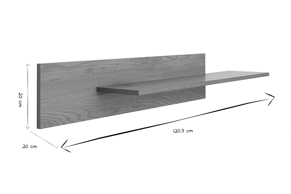 Dimensions de l'�tag�re murale CIME en noir et blanc, 120,3 cm x 20 cm x 20 cm.