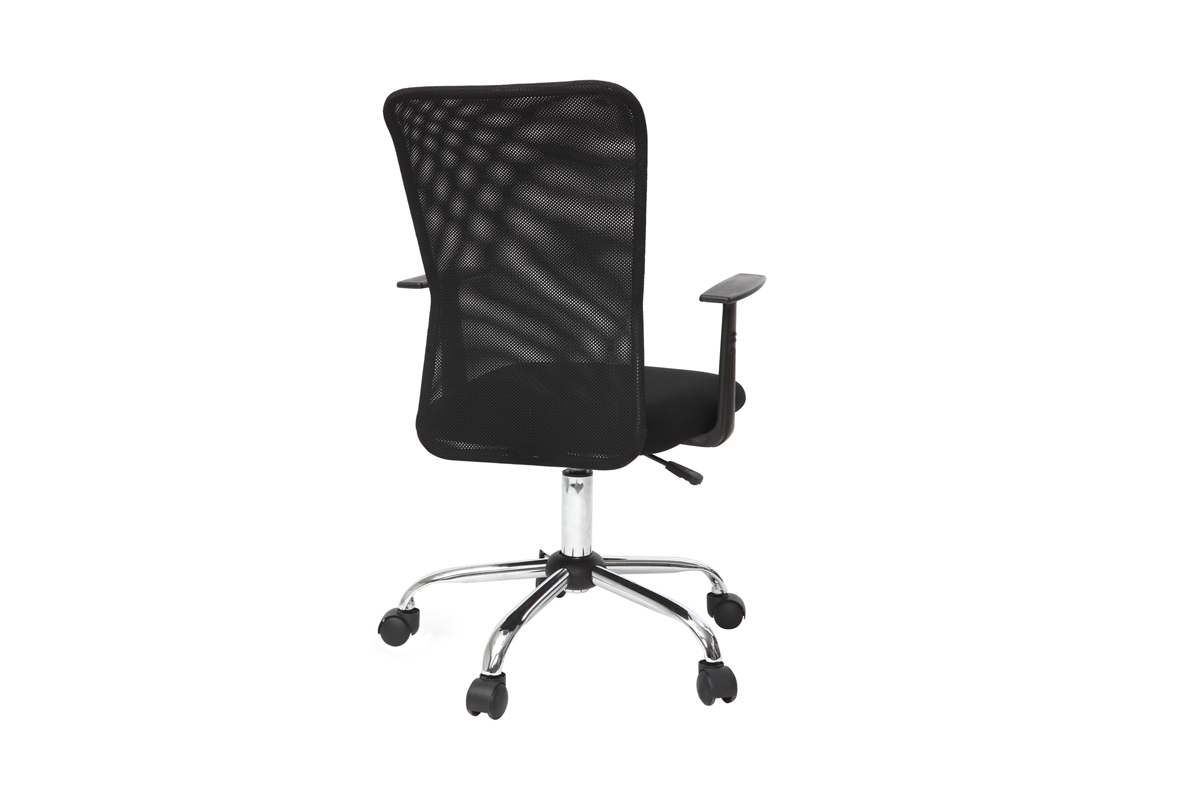 Fauteuil de bureau � roulettes design en mesh noir et acier chrom� PLUZ