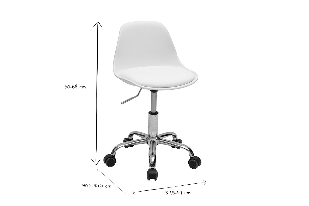 Dimensions du fauteuil de bureau blanc enfant � roulettes STEEVY