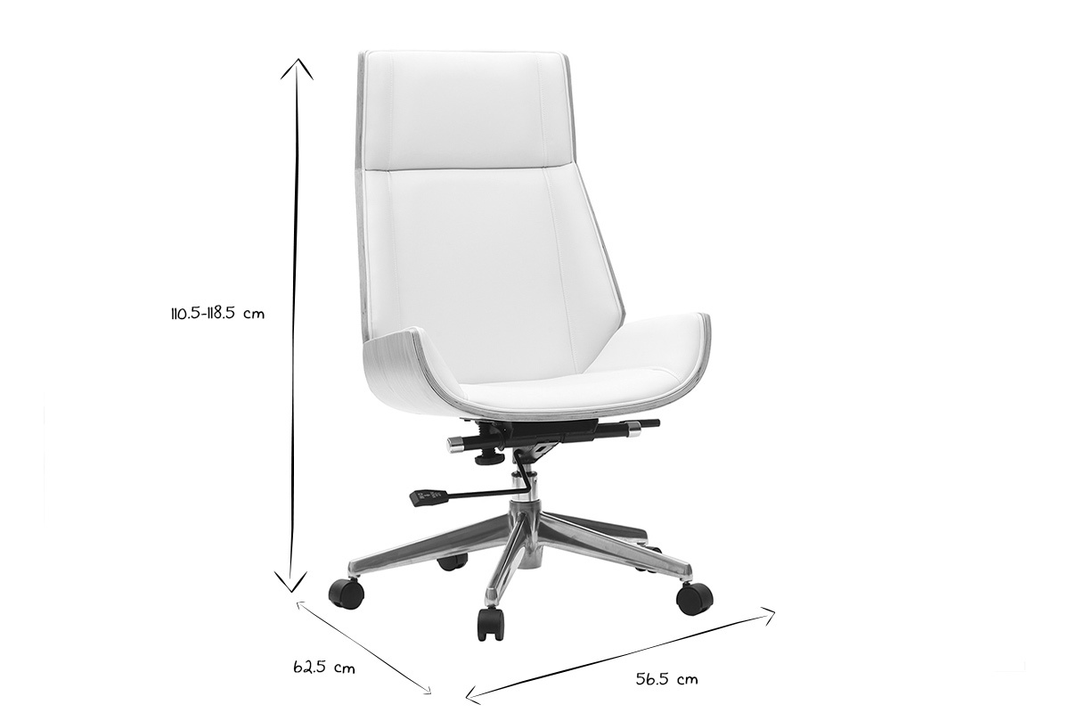Fauteuil de bureau de direction design blanc, bois clair et acier chrom� CURVED