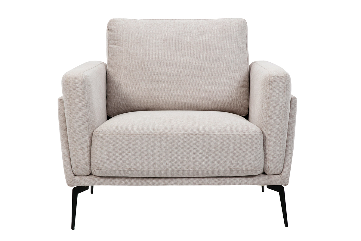 Fauteuil design en tissu effet velours textur� beige et m�tal noir MOSCO
