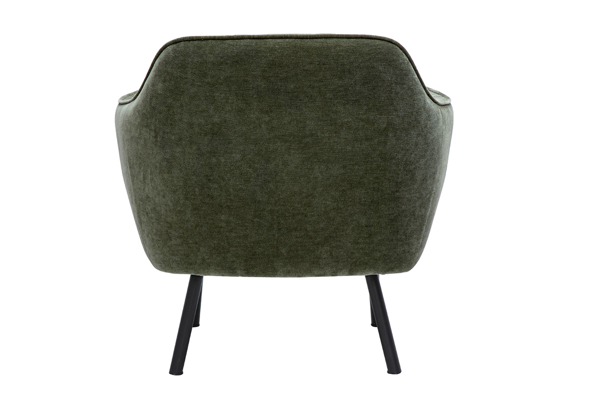 Fauteuil en tissu effet velours vert kaki avec structure en m�tal noir LAURENS