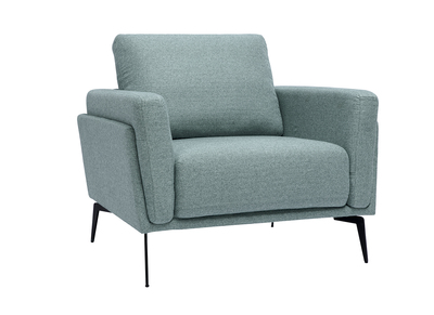Fauteuil design en tissu vert de gris et m&eacute;tal noir MOSCO