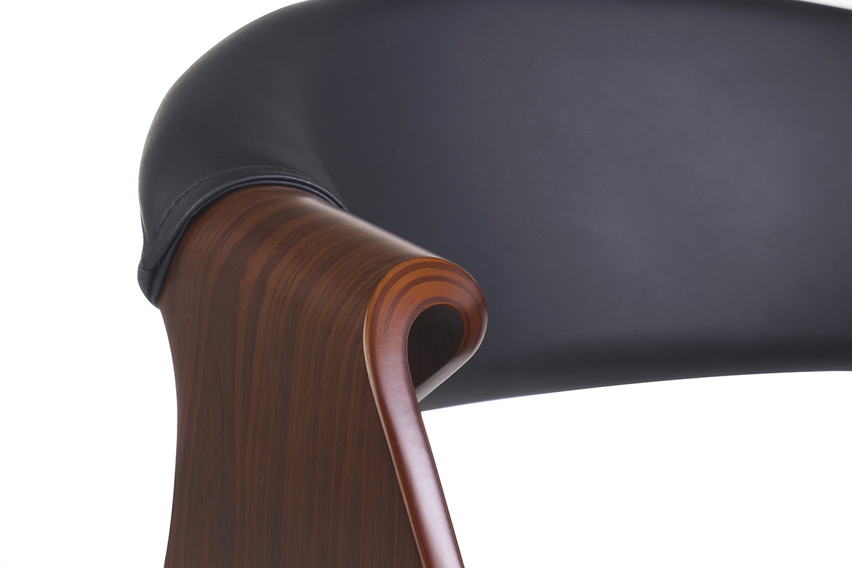Fauteuil design noir et bois fonc� noyer ARAMIS