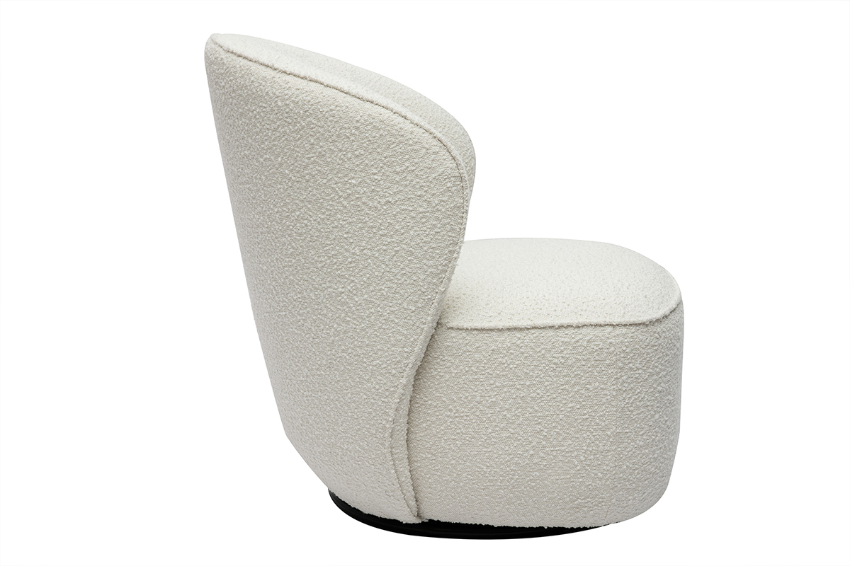 Fauteuil design pivotant en tissu effet laine boucl�e blanc AMBER